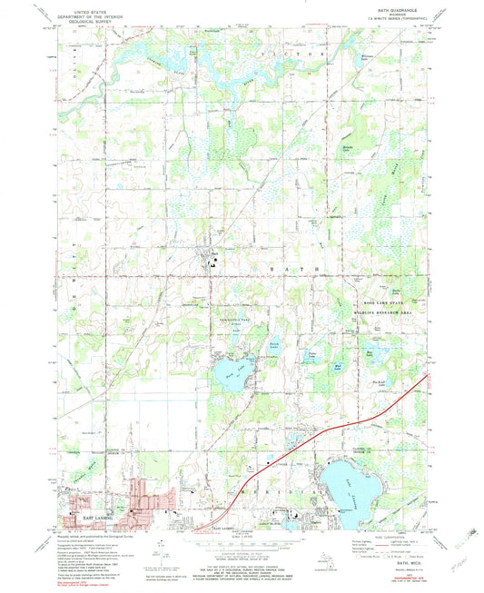 Classic USGS Bath Michigan 7.5'x7.5' Topo Map Image