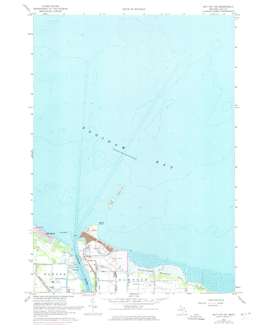 Classic USGS Bay City NE Michigan 7.5'x7.5' Topo Map Image
