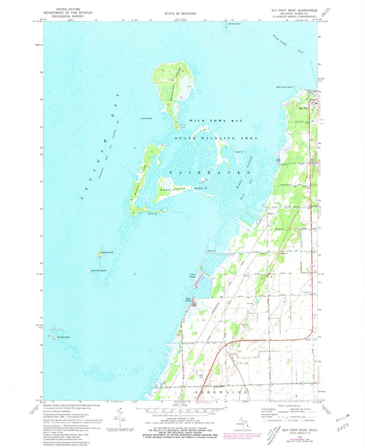 Classic USGS Bay Port West Michigan 7.5'x7.5' Topo Map Image
