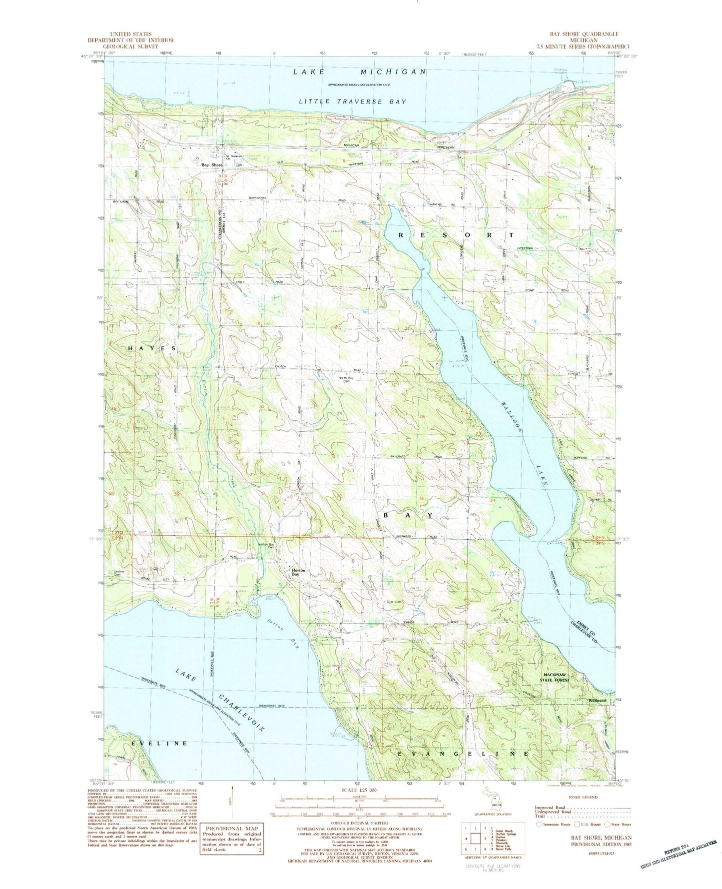 Classic USGS Bay Shore Michigan 7.5'x7.5' Topo Map Image