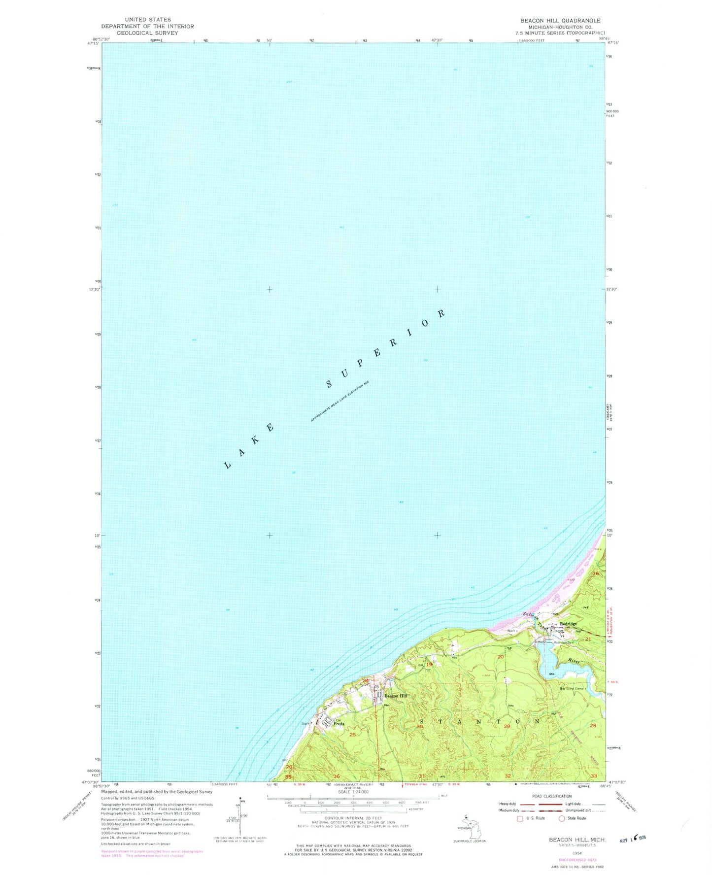 Classic USGS Beacon Hill Michigan 7.5'x7.5' Topo Map Image