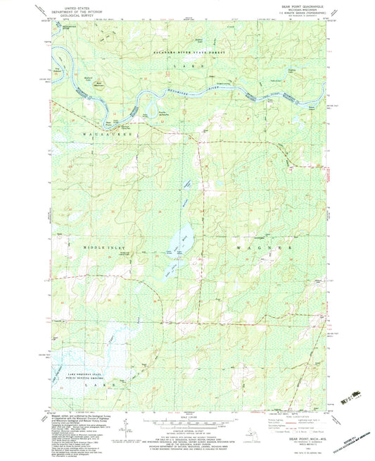 Classic USGS Bear Point Michigan 7.5'x7.5' Topo Map Image