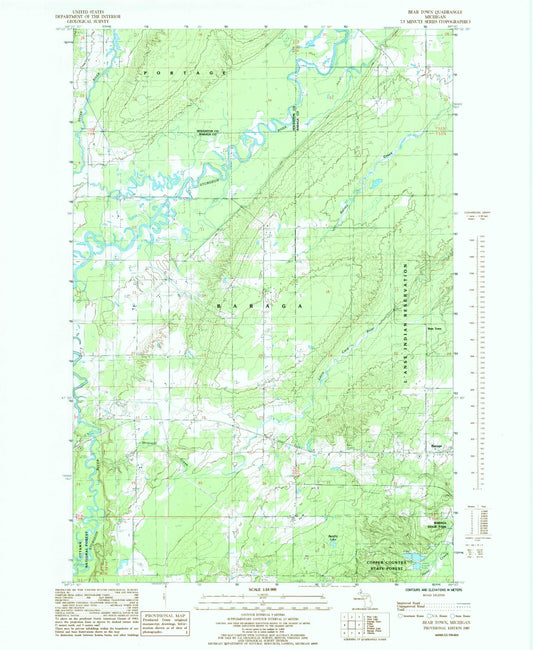 Classic USGS Bear Town Michigan 7.5'x7.5' Topo Map Image