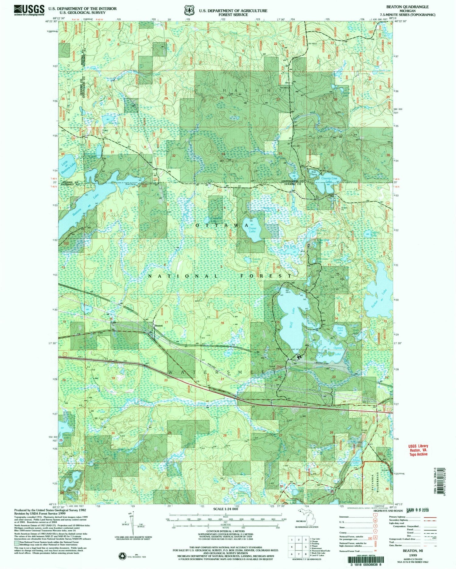 Classic USGS Beaton Michigan 7.5'x7.5' Topo Map Image