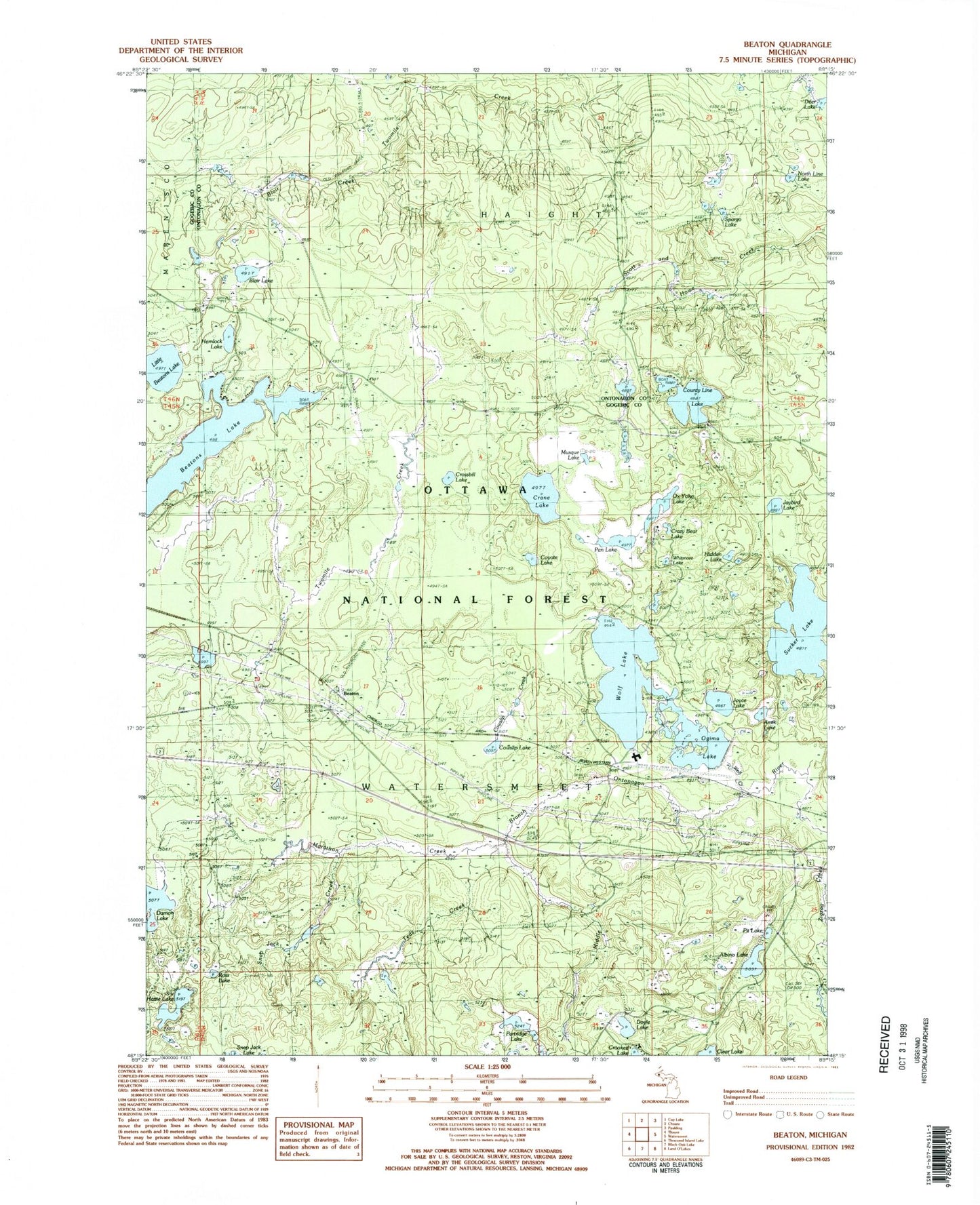Classic USGS Beaton Michigan 7.5'x7.5' Topo Map Image