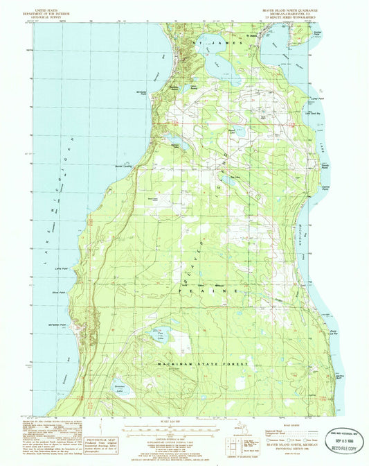 Classic USGS Beaver Island North Michigan 7.5'x7.5' Topo Map Image