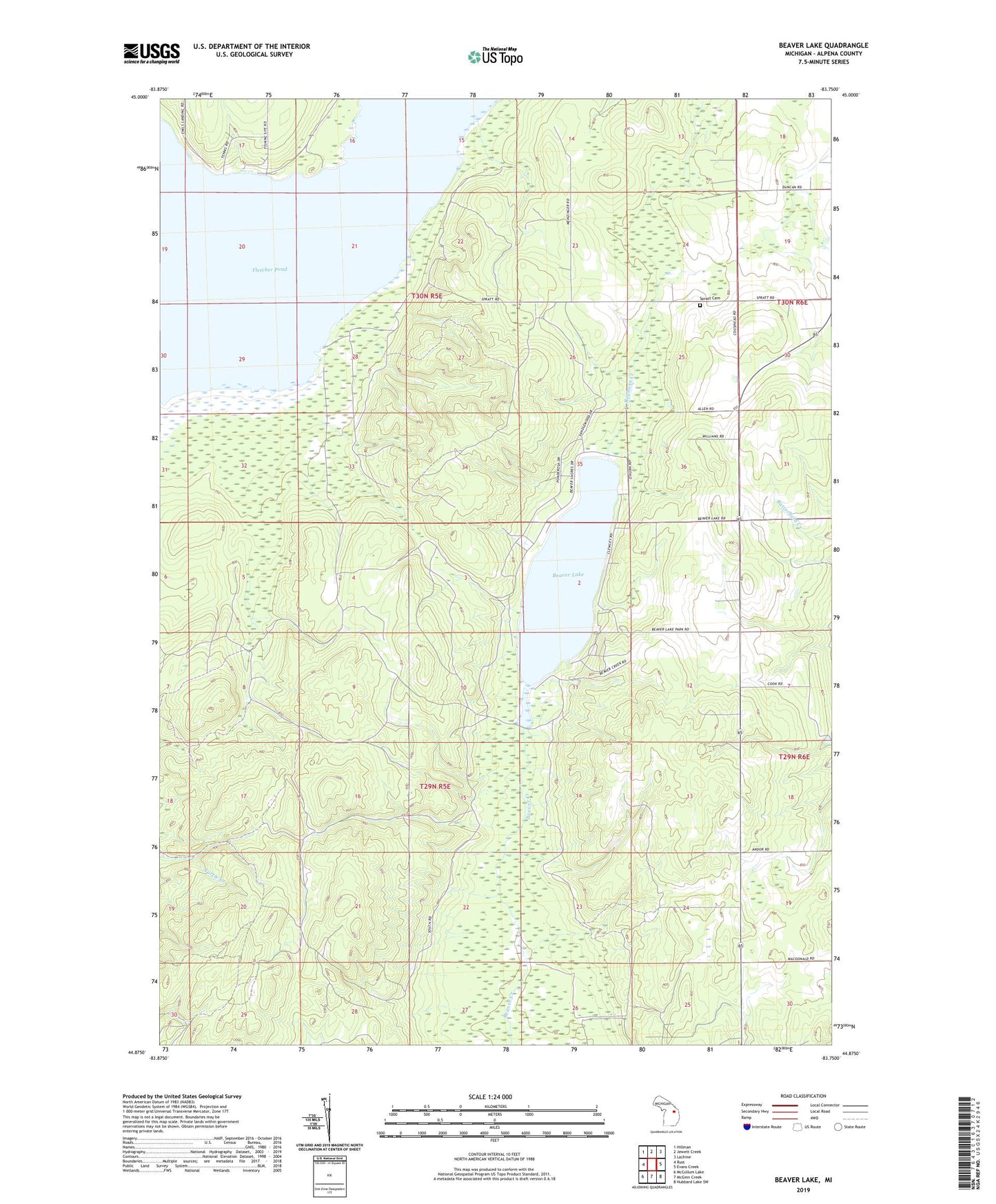 Beaver Lake Michigan US Topo Map Image