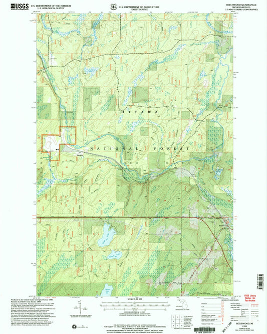 Classic USGS Beechwood Michigan 7.5'x7.5' Topo Map Image