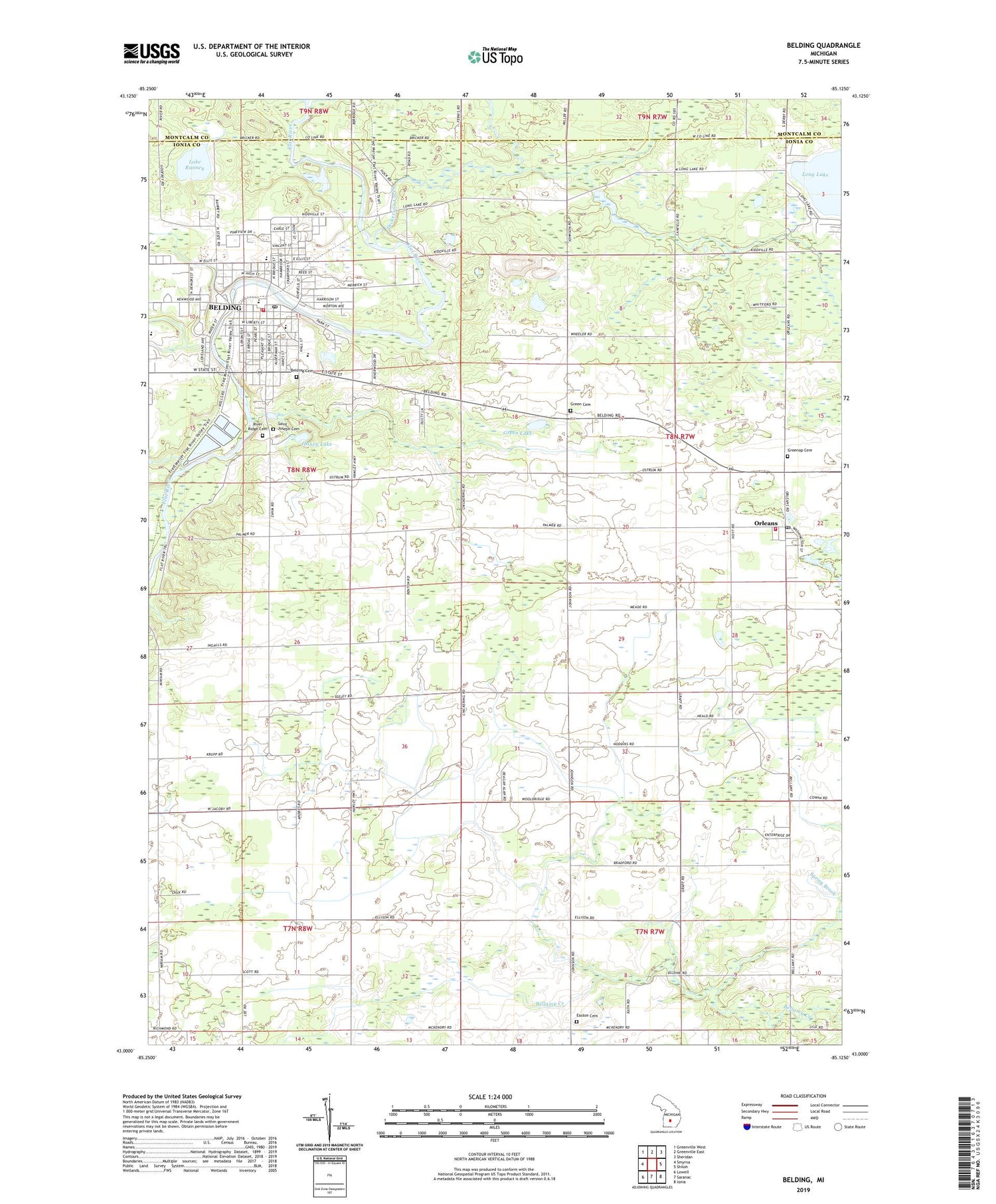 Belding Michigan US Topo Map Image