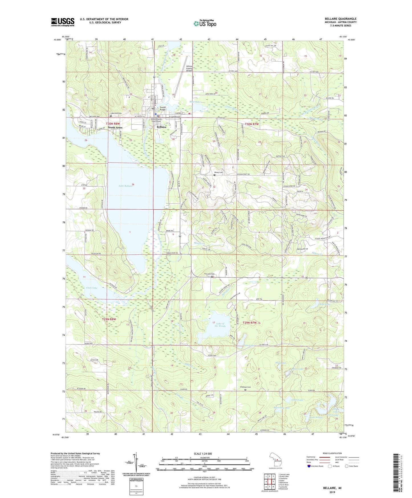 Bellaire Michigan US Topo Map Image