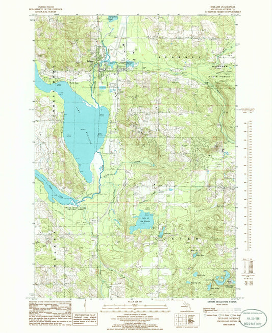Classic USGS Bellaire Michigan 7.5'x7.5' Topo Map Image
