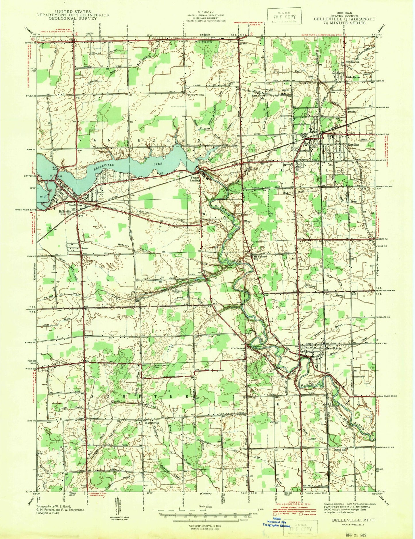 Classic USGS Belleville Michigan 7.5'x7.5' Topo Map Image