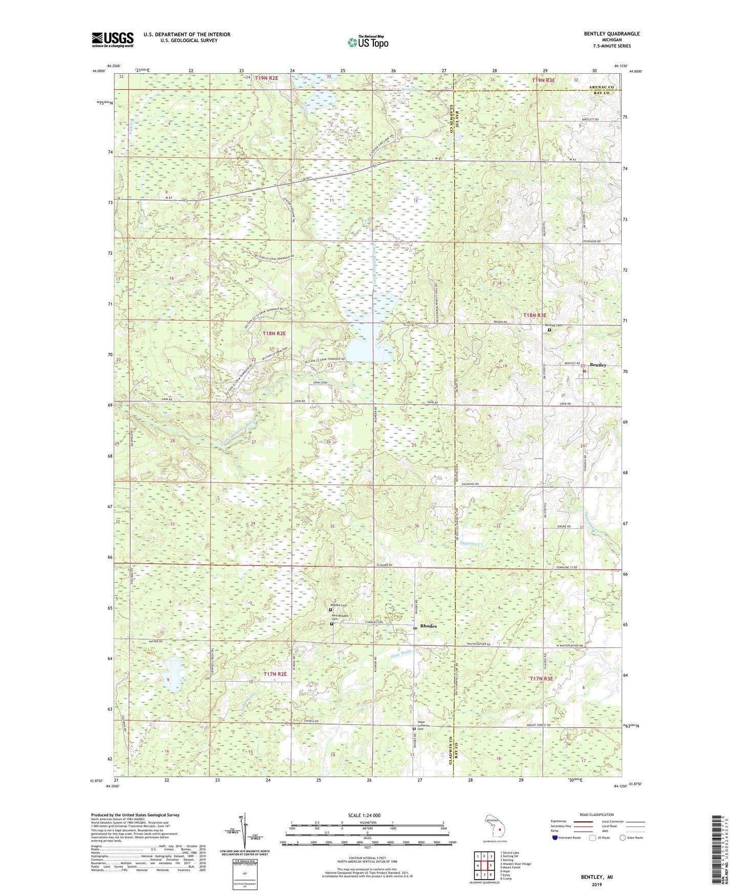 Bentley Michigan US Topo Map Image