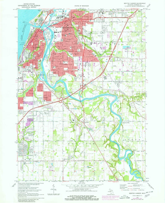 Classic USGS Benton Harbor Michigan 7.5'x7.5' Topo Map Image