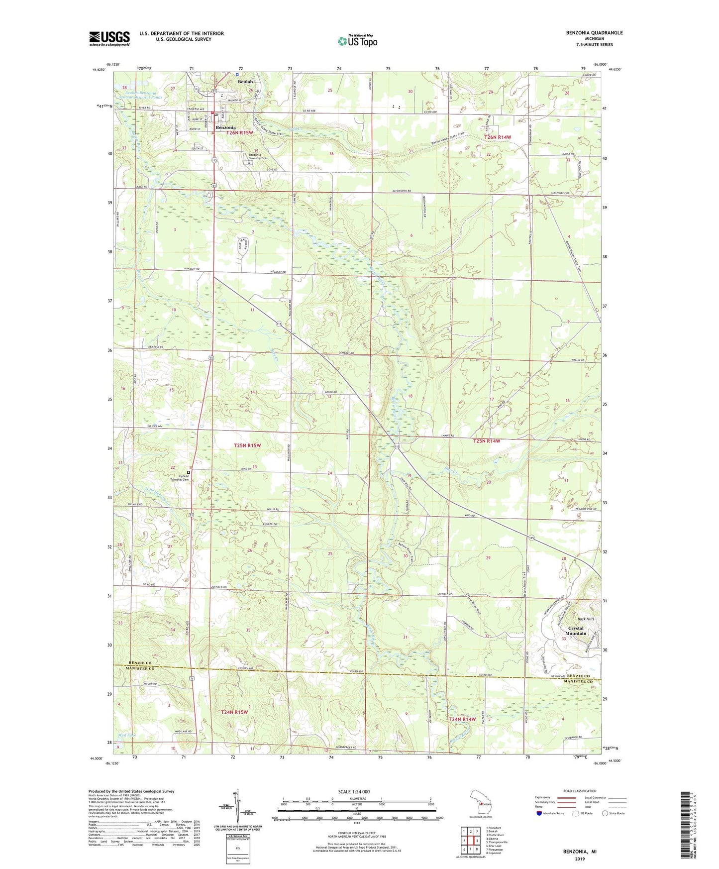 Benzonia Michigan US Topo Map Image