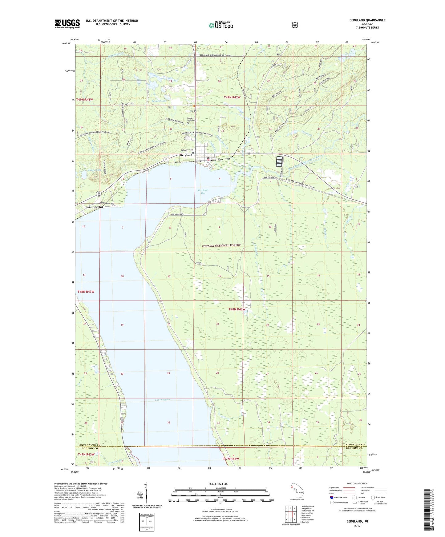 Bergland Michigan US Topo Map Image