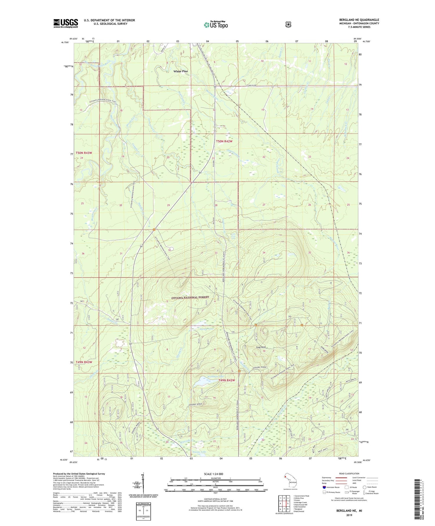 Bergland NE Michigan US Topo Map Image