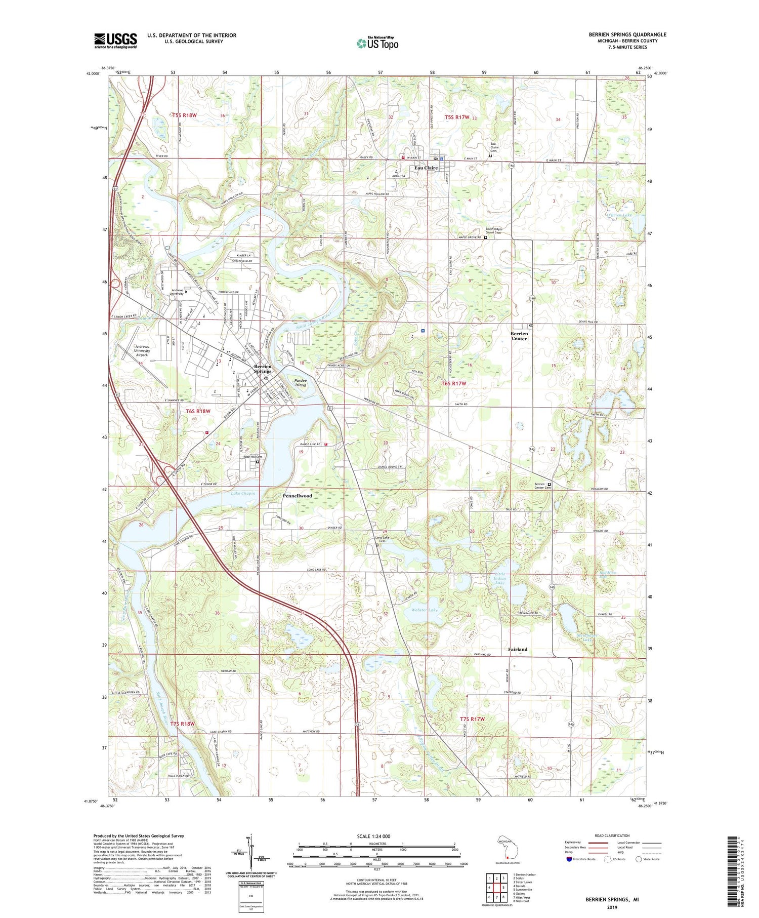 Berrien Springs Michigan US Topo Map Image