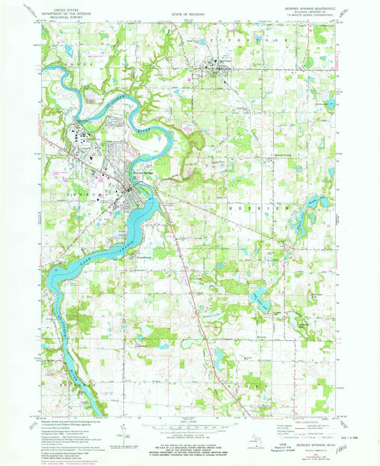 Classic USGS Berrien Springs Michigan 7.5'x7.5' Topo Map Image