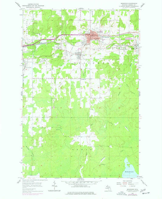 Classic USGS Bessemer Michigan 7.5'x7.5' Topo Map Image