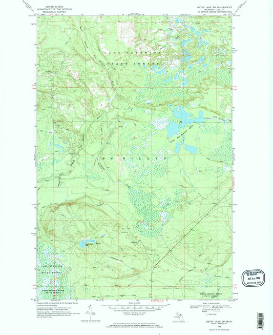 Classic USGS Betsy Lake SW Michigan 7.5'x7.5' Topo Map Image