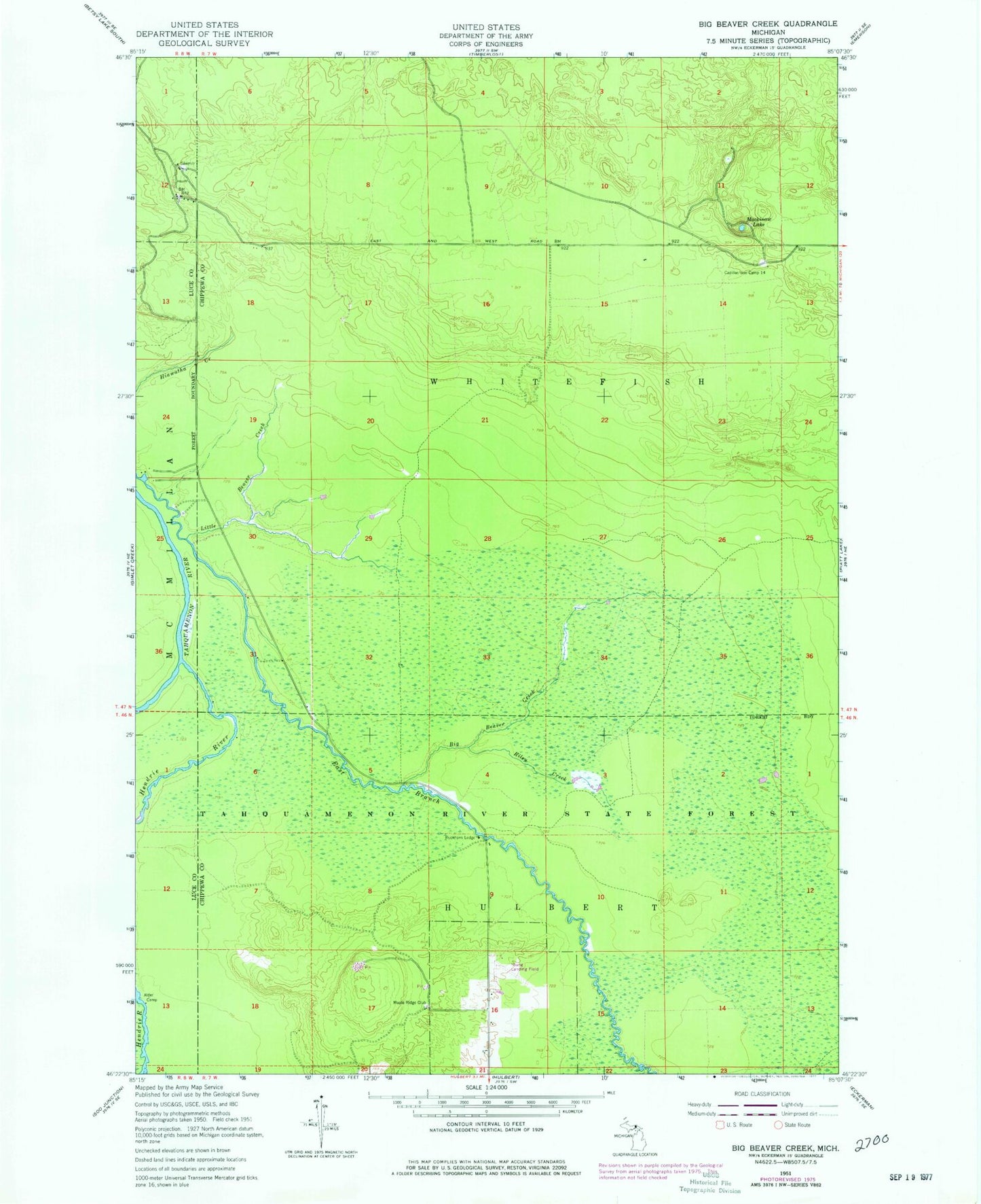 Classic USGS Big Beaver Creek Michigan 7.5'x7.5' Topo Map Image