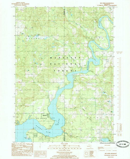 Classic USGS Big Bend Michigan 7.5'x7.5' Topo Map Image