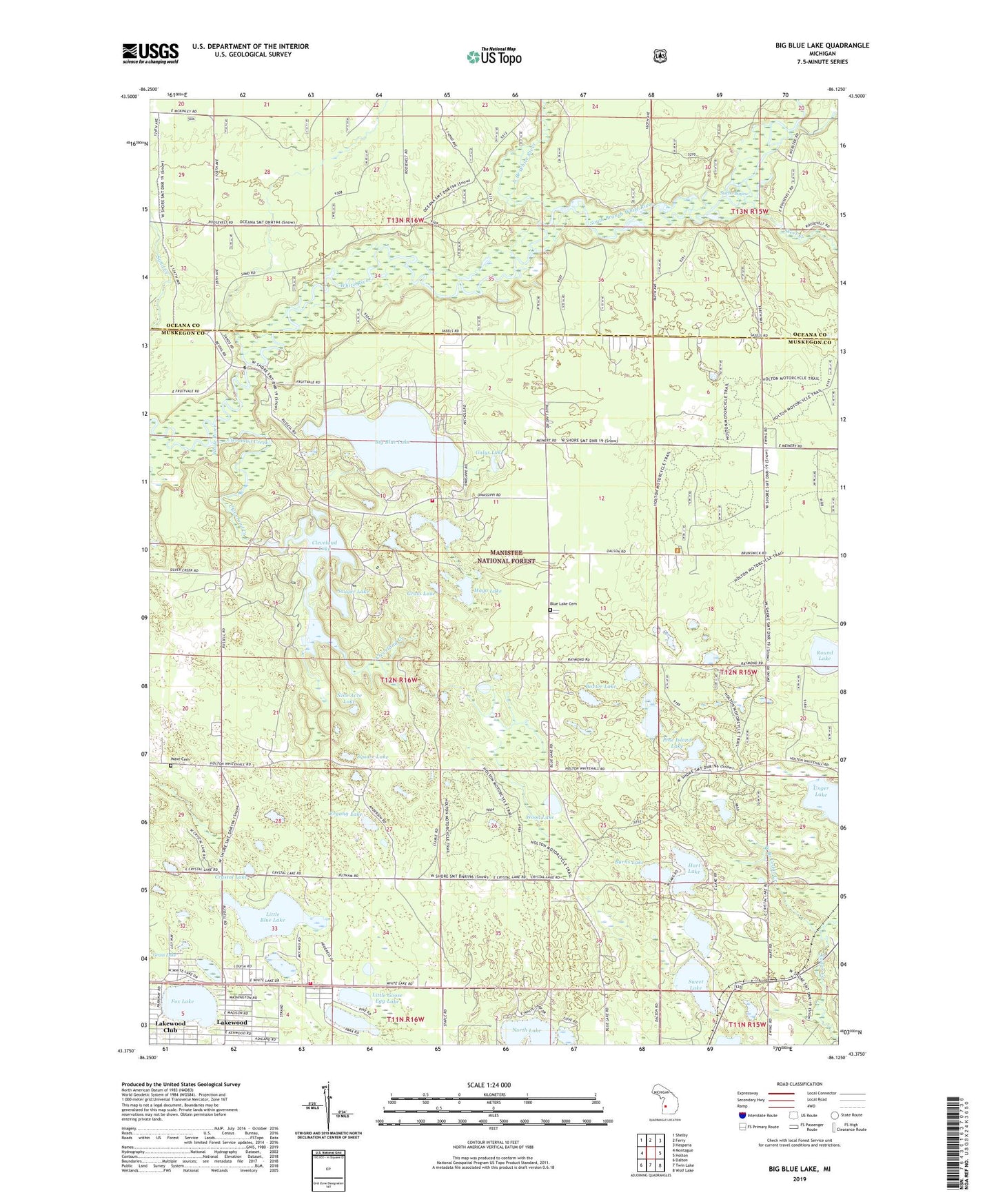 Big Blue Lake Michigan US Topo Map Image