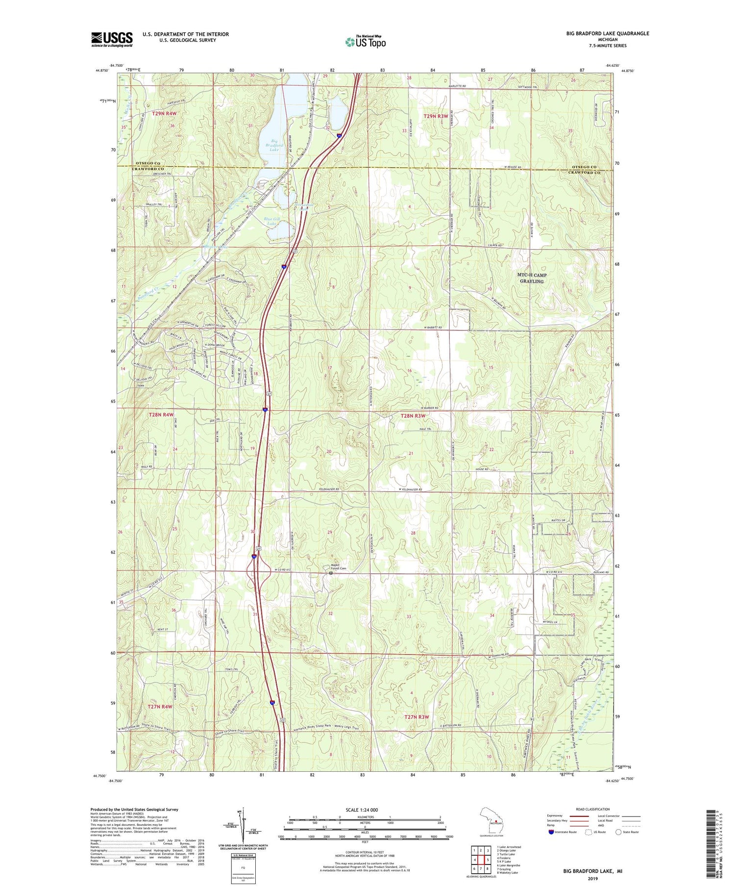 Big Bradford Lake Michigan US Topo Map Image