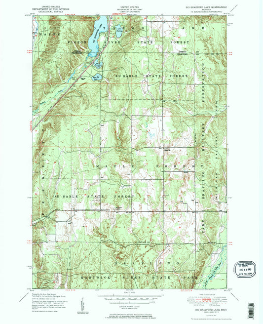 Classic USGS Big Bradford Lake Michigan 7.5'x7.5' Topo Map Image
