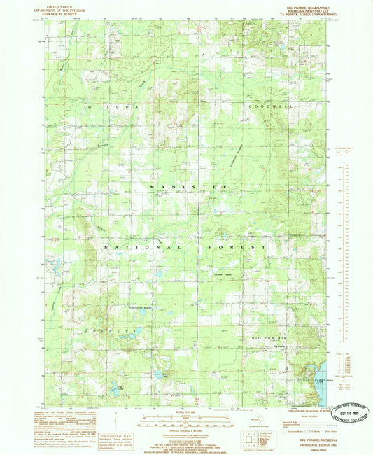 Classic USGS Big Prairie Michigan 7.5'x7.5' Topo Map Image