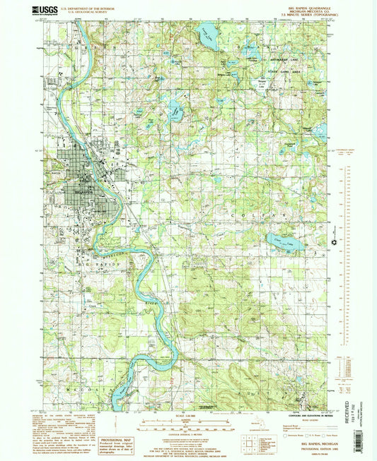 Classic USGS Big Rapids Michigan 7.5'x7.5' Topo Map Image