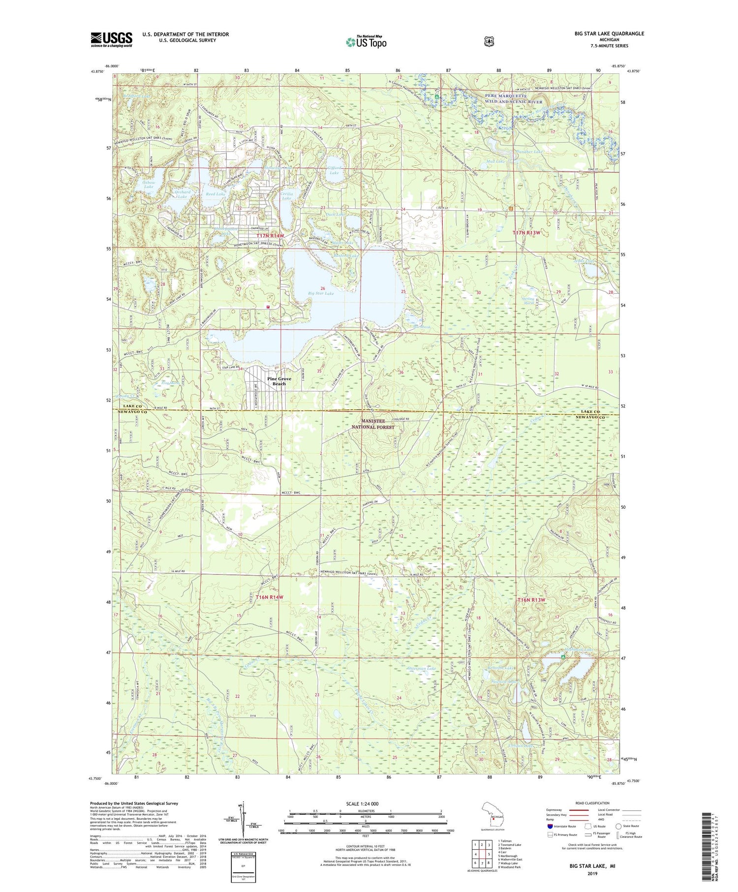 Big Star Lake Michigan US Topo Map Image