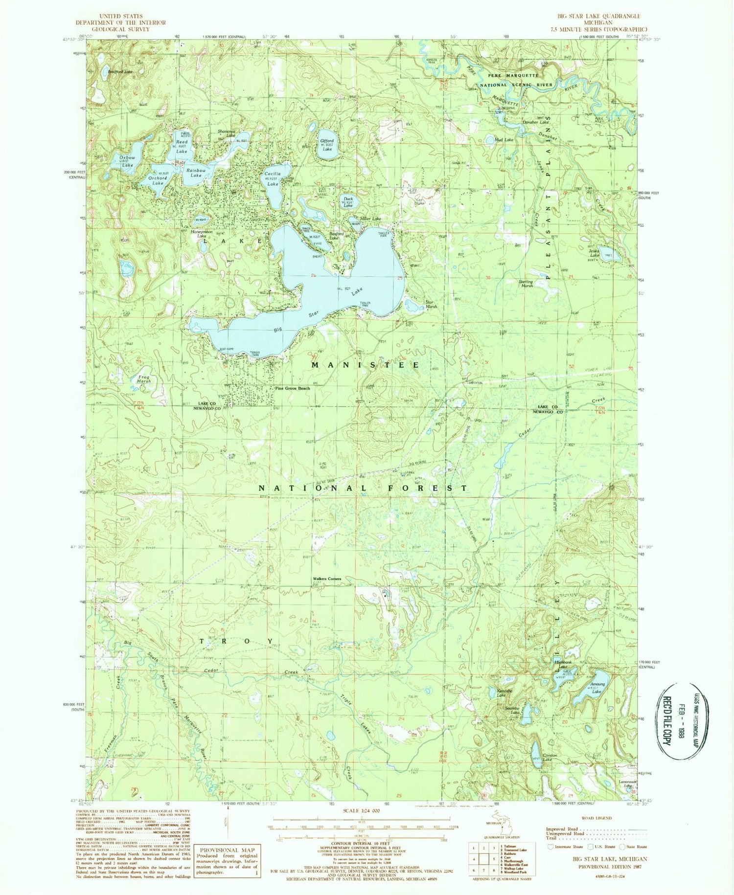 Classic USGS Big Star Lake Michigan 7.5'x7.5' Topo Map Image