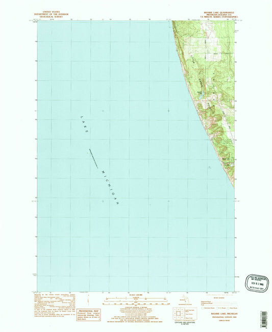 Classic USGS Bigsbie Lake Michigan 7.5'x7.5' Topo Map Image