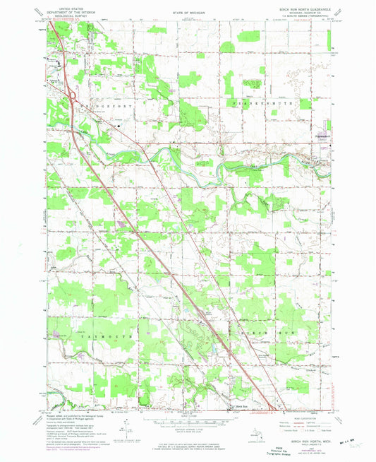 Classic USGS Birch Run North Michigan 7.5'x7.5' Topo Map Image