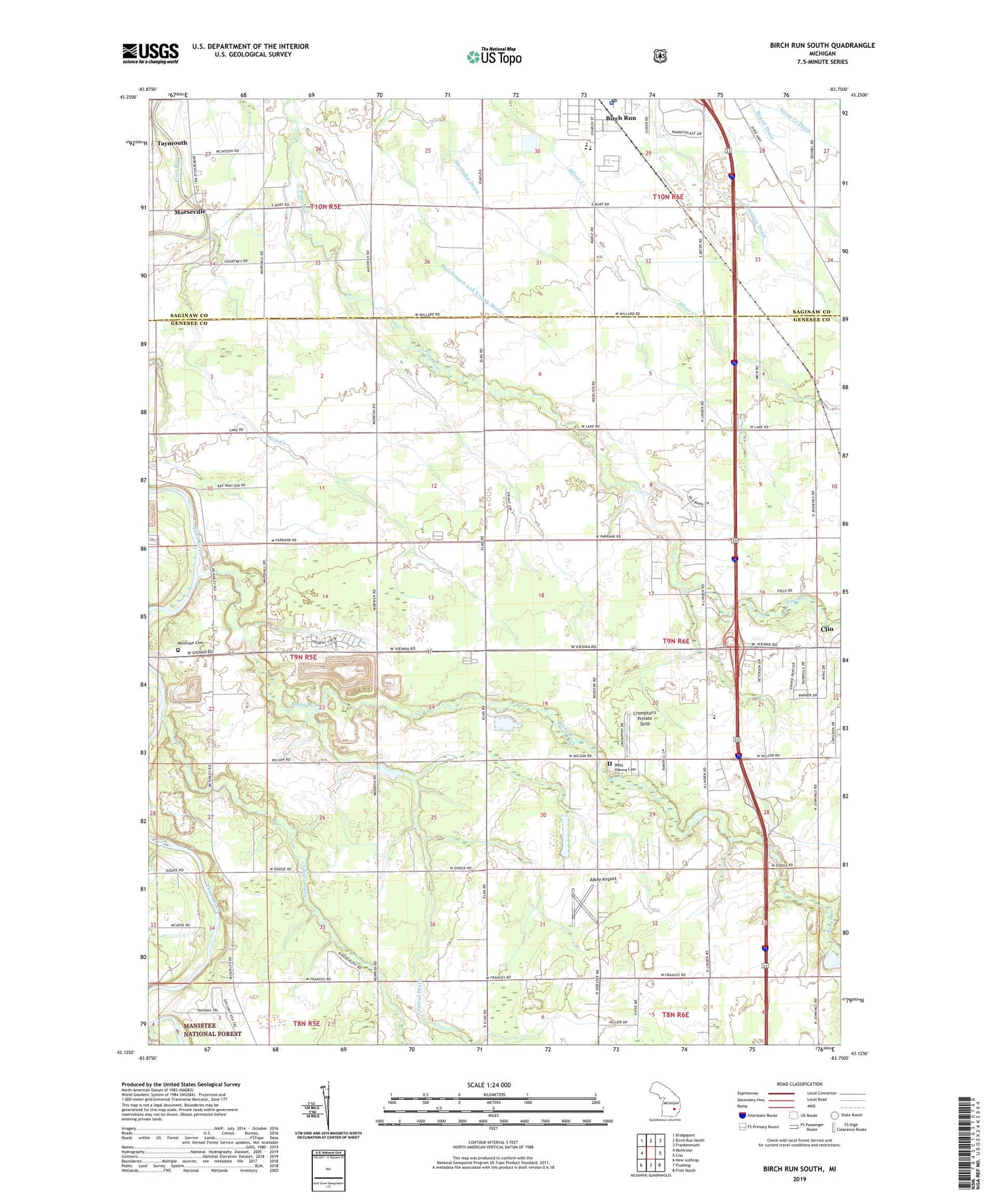 Birch Run South Michigan US Topo Map Image