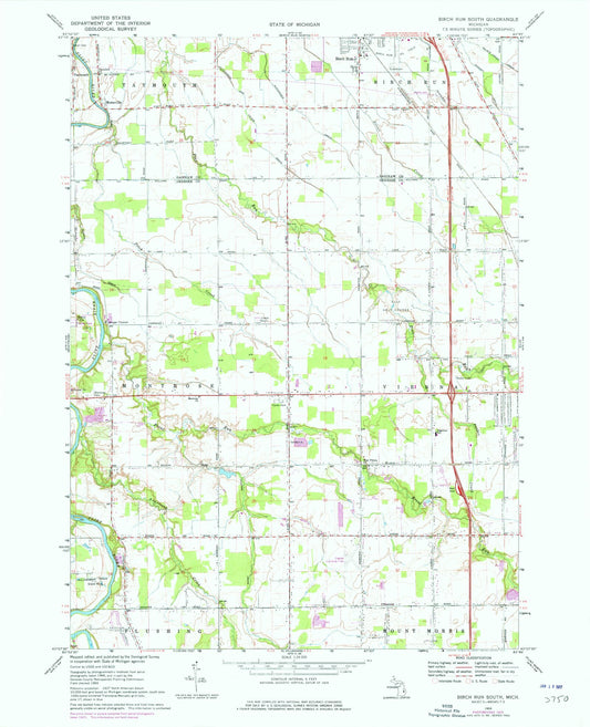 Classic USGS Birch Run South Michigan 7.5'x7.5' Topo Map Image