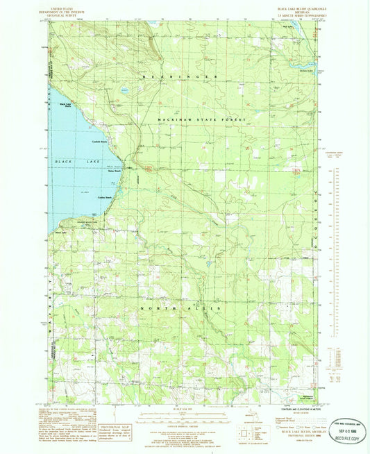 Classic USGS Black Lake Bluffs Michigan 7.5'x7.5' Topo Map Image