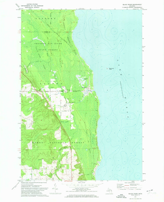 Classic USGS Black River Michigan 7.5'x7.5' Topo Map Image