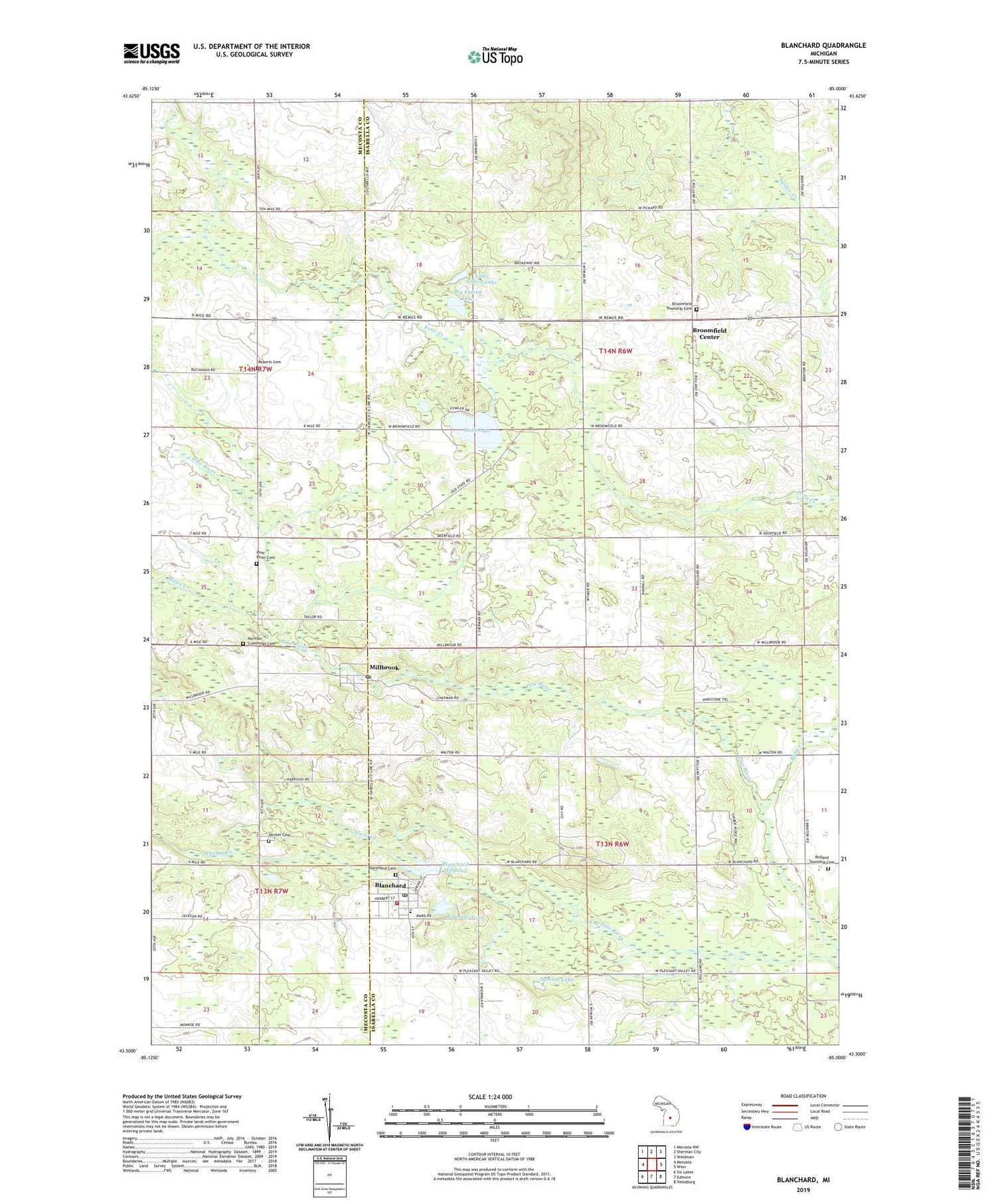 Blanchard Michigan US Topo Map Image