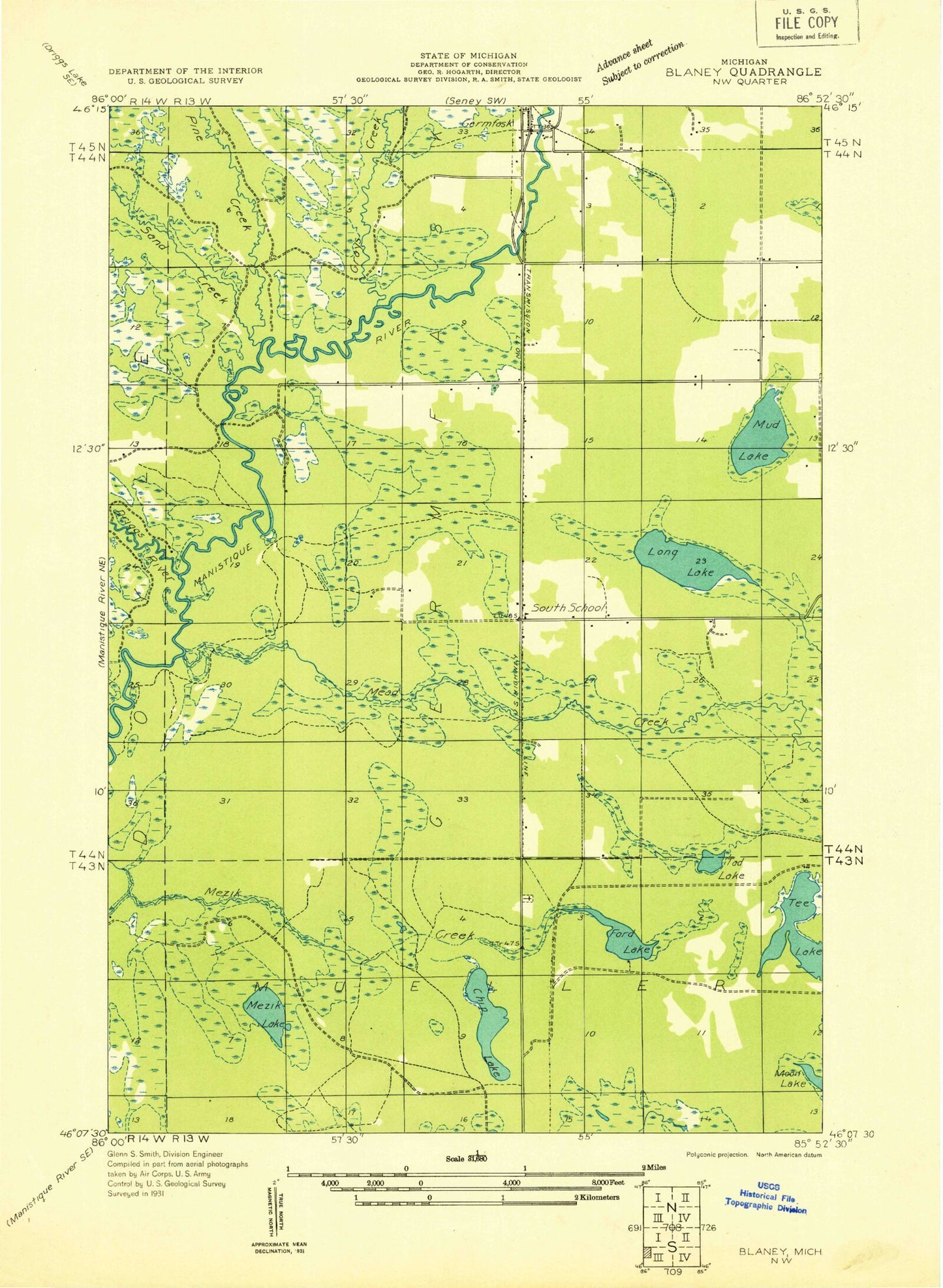 Classic USGS Germfask Michigan 7.5'x7.5' Topo Map Image