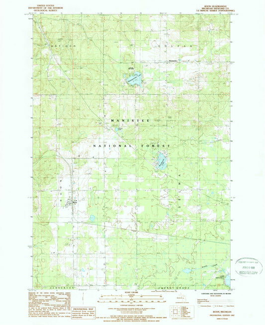 Classic USGS Boon Michigan 7.5'x7.5' Topo Map Image