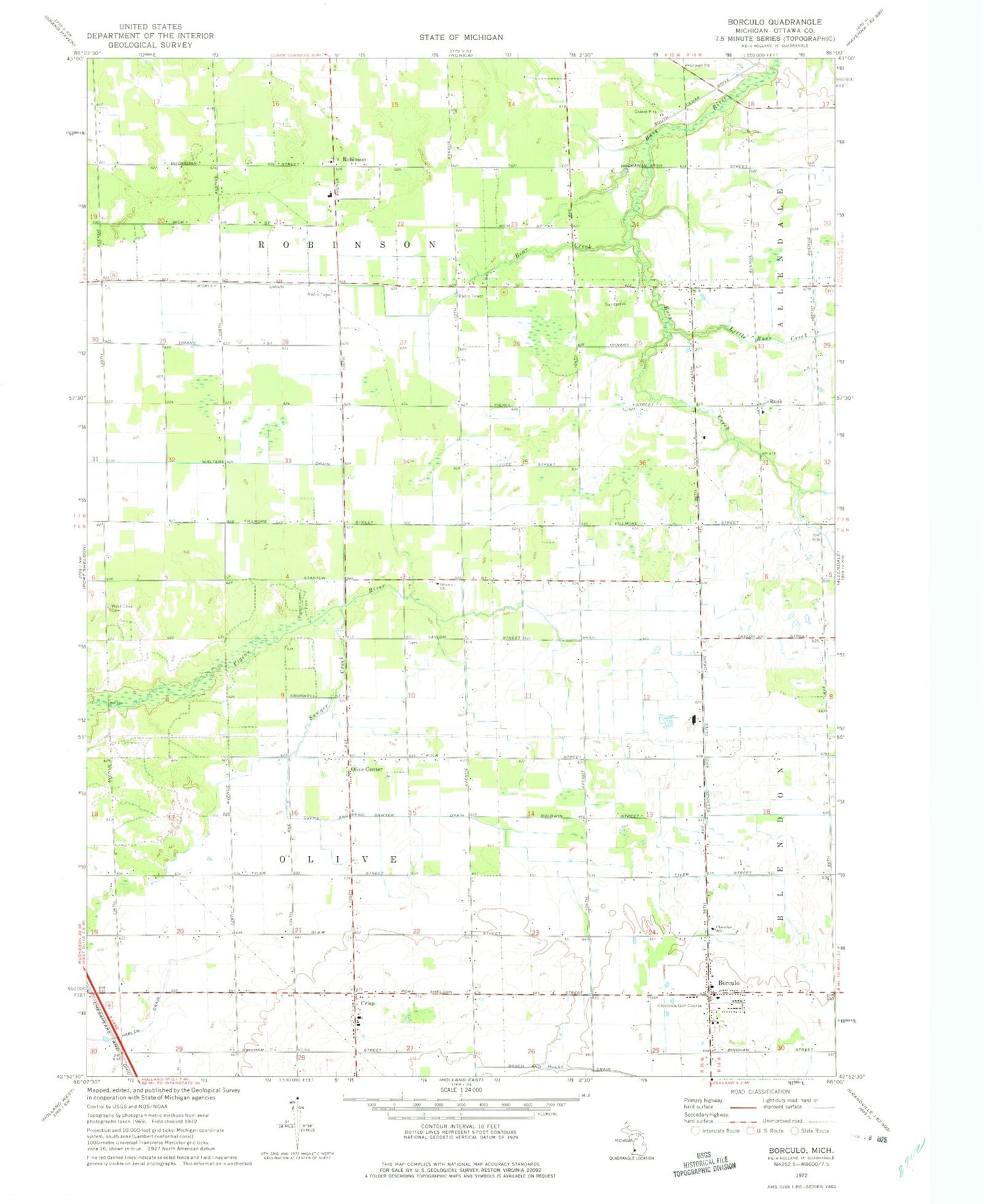 Classic USGS Borculo Michigan 7.5'x7.5' Topo Map Image