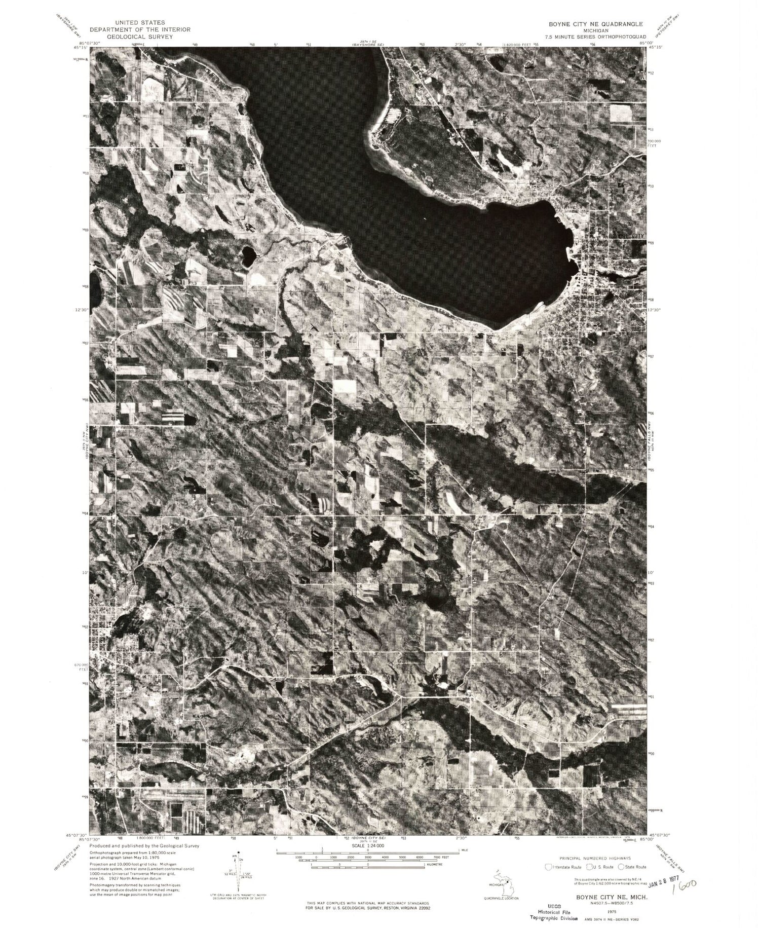 Classic USGS Boyne City Michigan 7.5'x7.5' Topo Map Image