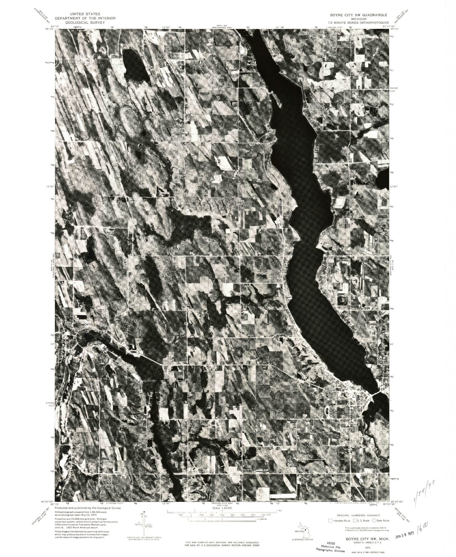 Classic USGS Ellsworth Michigan 7.5'x7.5' Topo Map Image