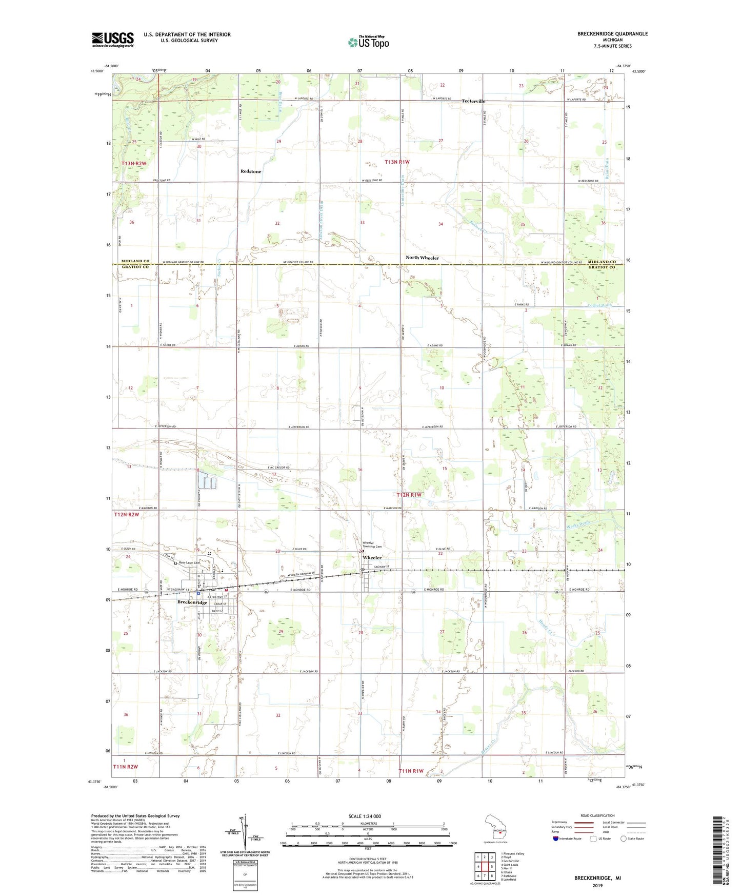 Breckenridge Michigan US Topo Map Image