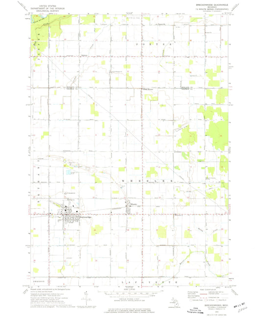 Classic USGS Breckenridge Michigan 7.5'x7.5' Topo Map Image