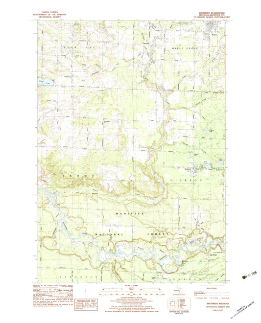 Classic USGS Brethren Michigan 7.5'x7.5' Topo Map Image