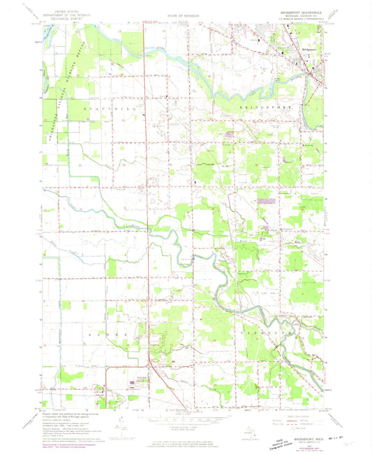 Classic USGS Bridgeport Michigan 7.5'x7.5' Topo Map Image